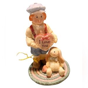 Little Boy with Bunny Holding I Love You Sign